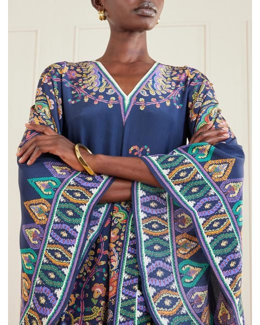 Etro Blue Belted Paisley-Print Silk-Twill Mini Dress