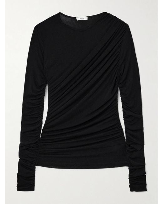 Agolde Black Tania Draped Stretch-Tencel Lyocell Jersey Top