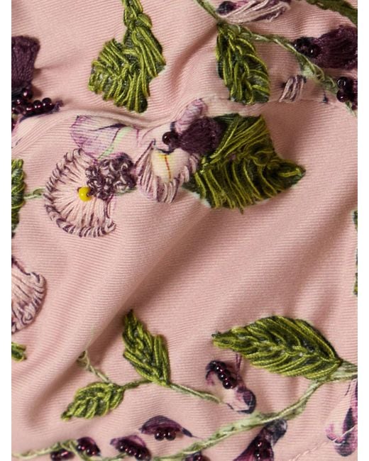 Agua Bendita Pink Kiwi Wisteria Ruffled Embroidered Floral-Print Underwired Recycled Bikini Top