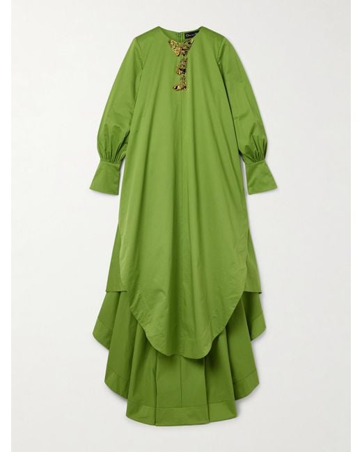Oscar de la Renta Green Robe Aus Taft Aus Einer Baumwollmischung Mit Verzierungen