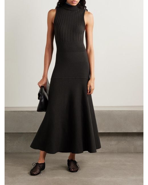 Proenza Schouler Black Ezme Paneled Knitted Midi Dress