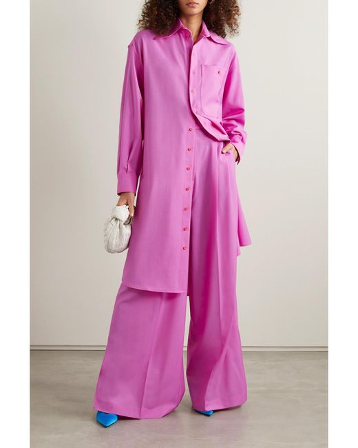 Christopher John Rogers Pink Hose Mit Weitem Bein Aus Wolle Mit Falten