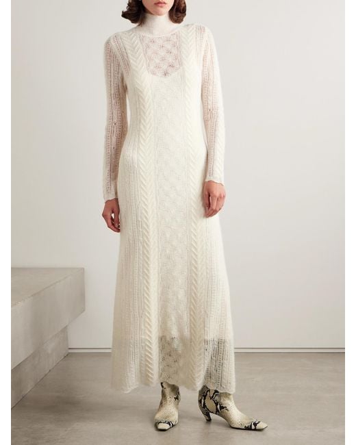 Ulla Johnson White Kassia Pointelle-Knit Alpaca-Blend Turtleneck Maxi Dress