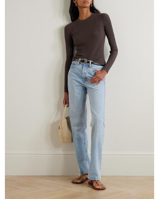 FRAME Blue The Vertical High-Rise Straight-Leg Jeans