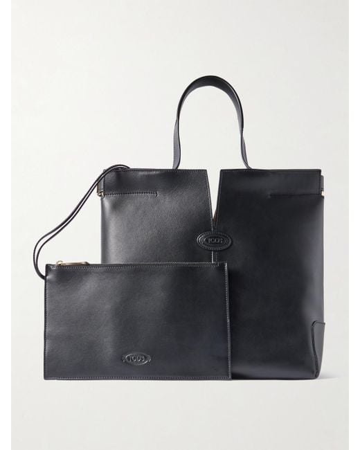 Tod's Black Di Bag Folio Small Embossed Leather Tote