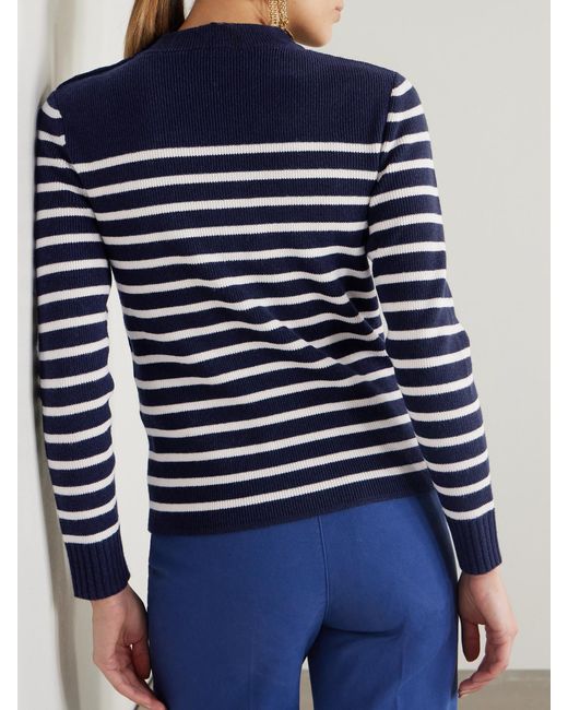 Chloé Blue Button-Embellished Striped Wool And Cashmere-Blend Sweater