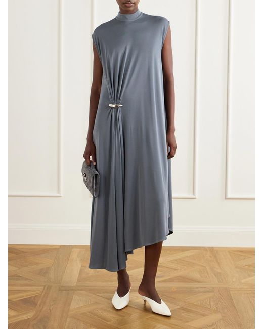 Bottega Veneta Blue Embellished Crepe-Jersey Maxi Dress