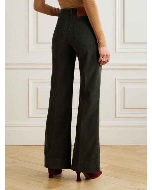 Victoria Beckham Green Alina Cotton-Corduroy Straight-Leg Pants