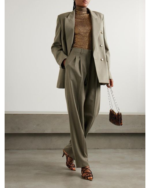 Norma Kamali Brown Sequined Stretch-Mesh Turtleneck Top