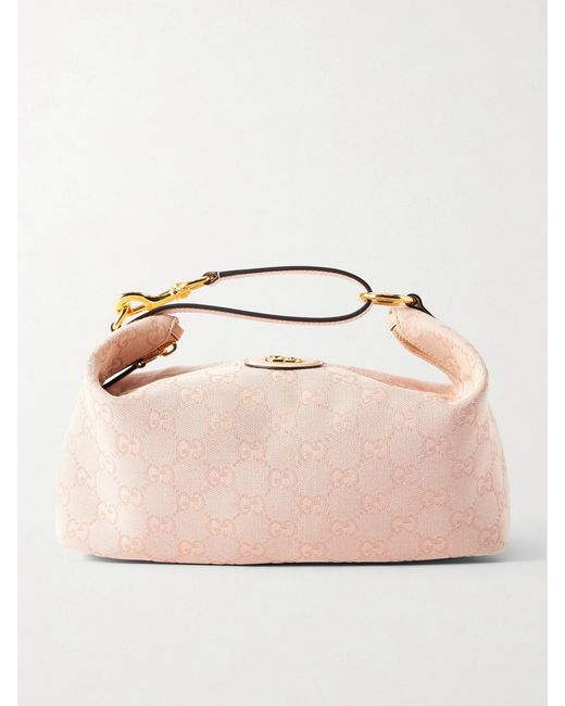 Gucci Pink Ophidia Leather-Trimmed Canvas-Jacquard Clutch