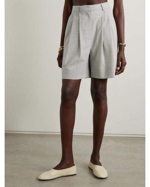 Salon 1884 Gray Net Sustain Lenka Pleated Checked Wool Shorts