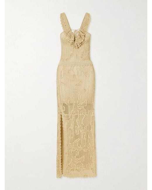 Isabel Marant Natural Ornella Embellished Crocheted Cotton-Blend Midi Dress