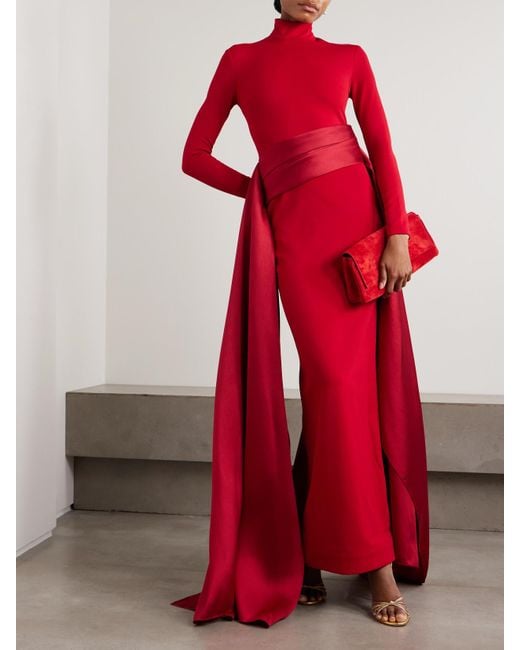 Solace London Red Olivia Crepe And Draped Satin-Twill Gown