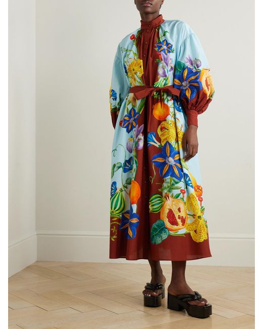 ALÉMAIS White Dahlia Belted Floral-Print Cotton And Silk-Blend Midi Dress