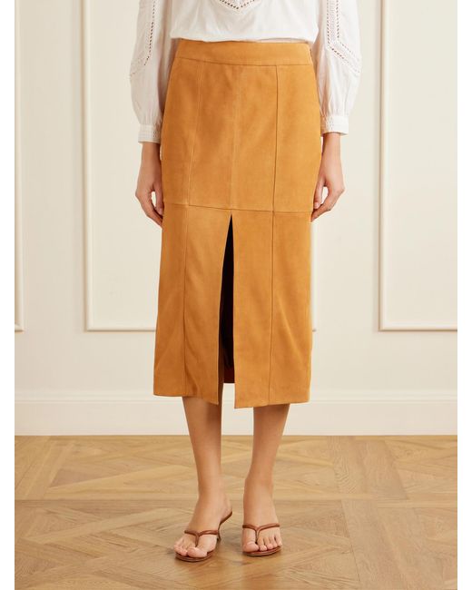 Ulla Johnson Brown Orion Suede Midi Skirt