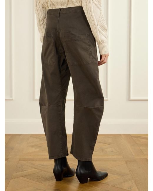 Nili Lotan Brown Shon Cotton-Blend Twill Barrel-Leg Pants