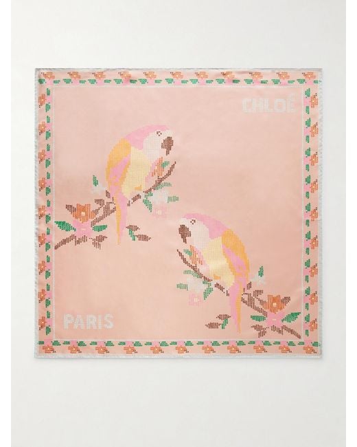 Chloé Pink Printed Silk Scarf