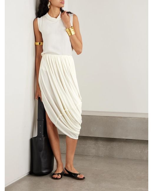Co. White Draped Stretch-Jersey Midi Skirt