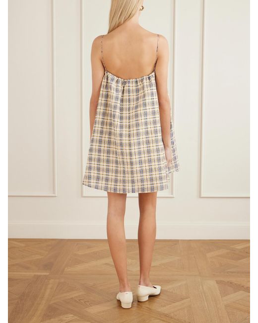 BERNADETTE Natural Checked Seersucker Mini Dress