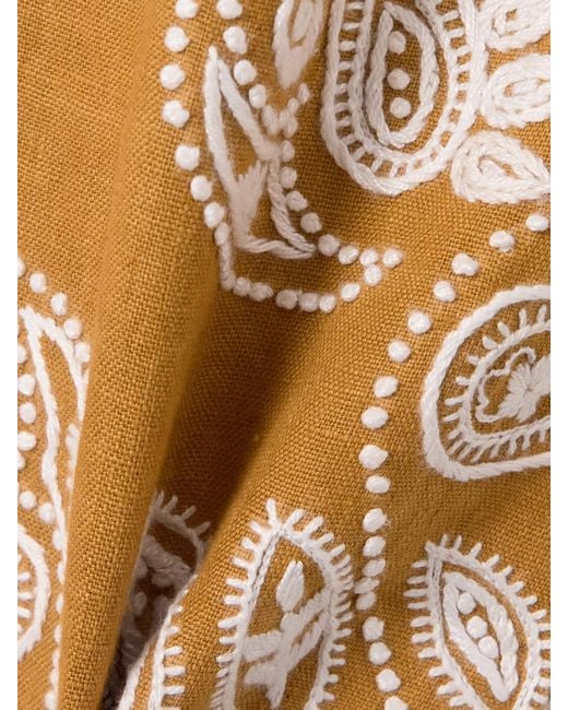 Alix Of Bohemia Natural Paige Cropped Embroidered Linen Bootcut Pants