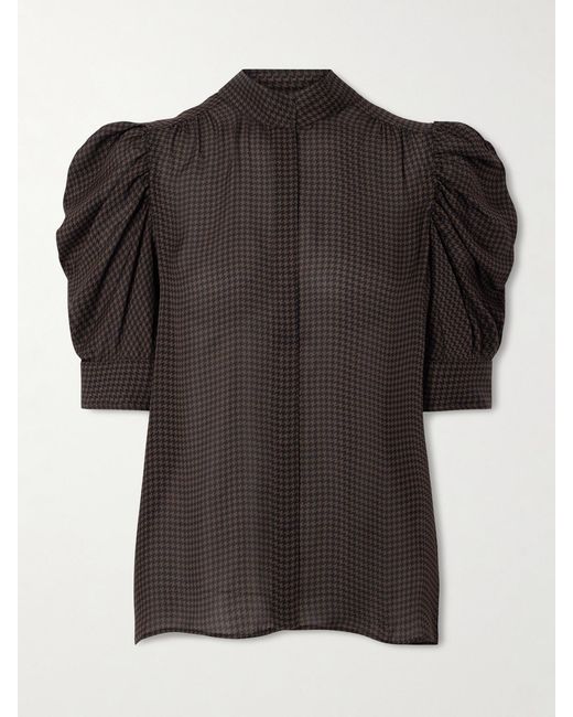 FRAME Black Gillian Houndstooth Silk-Satin Shirt