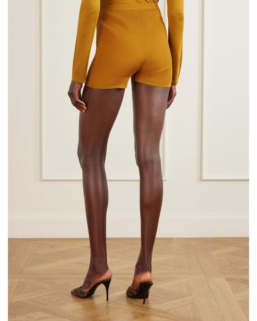 Saint Laurent Yellow Logo-Embellished Ribbed Stretch-Jersey Shorts