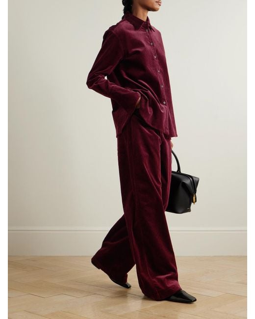 Another Tomorrow Purple Organic Cotton-Corduroy Straight-Leg Pants