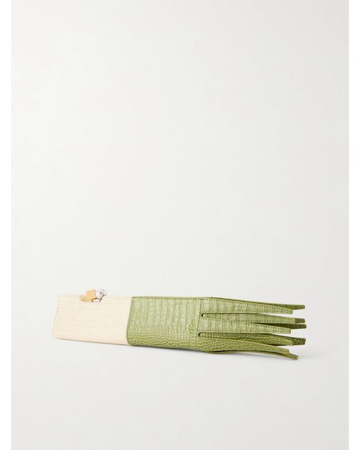Jacquemus Green Poireau Fringed Textured-Leather Clutch