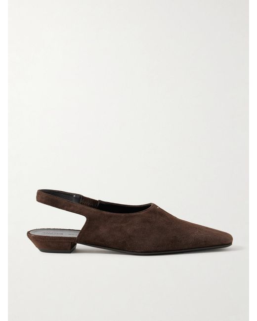 Khaite Brown Celia Suede Slingback Flats