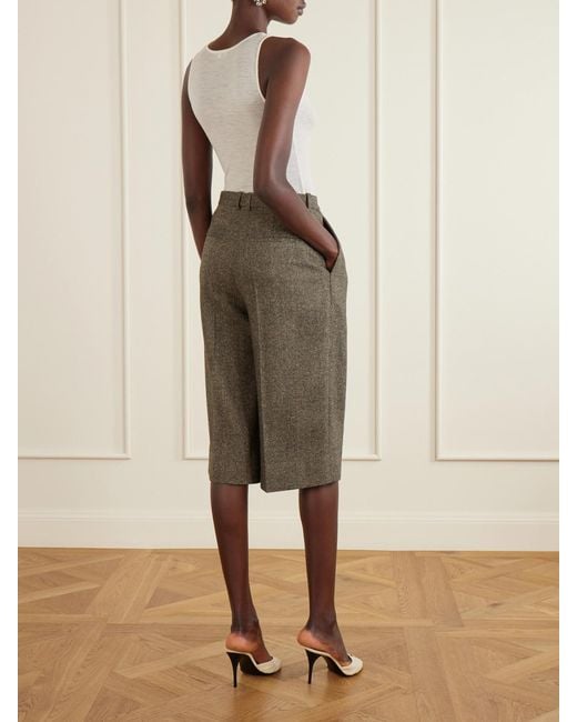 Saint Laurent Green Herringbone Wool-Blend Knee Shorts