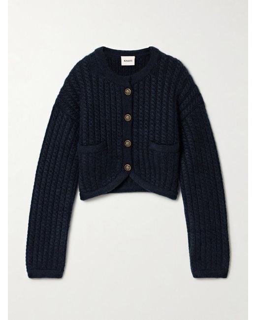 Khaite Blue Balser Cable-Knit Cashmere And Mohair-Blend Cardigan