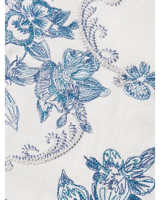 Agua Bendita Blue Luciana Gloriosa Cropped Scalloped Embroidered Linen Tank