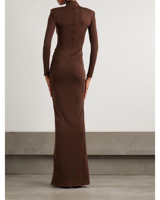 The New Arrivals Ilkyaz Ozel Brown Darja Draped Stretch-Jersey Gown