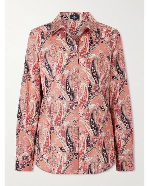 Etro Pink Paisley-Print Cotton-Blend Poplin Shirt