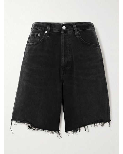 Agolde Black Indra Distressed Denim Shorts