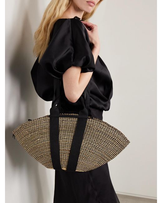 Muuñ Brown Sophie Webbing-Trimmed Woven Straw Tote