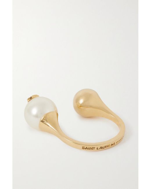 Saint Laurent Natural Cassandre-Tone Pearl-Like Ring