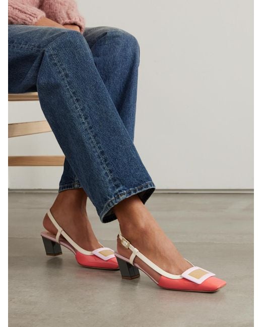 Roger Vivier Pink Belle Vivier 45 Color-Block Patent-Leather Slingback Pumps