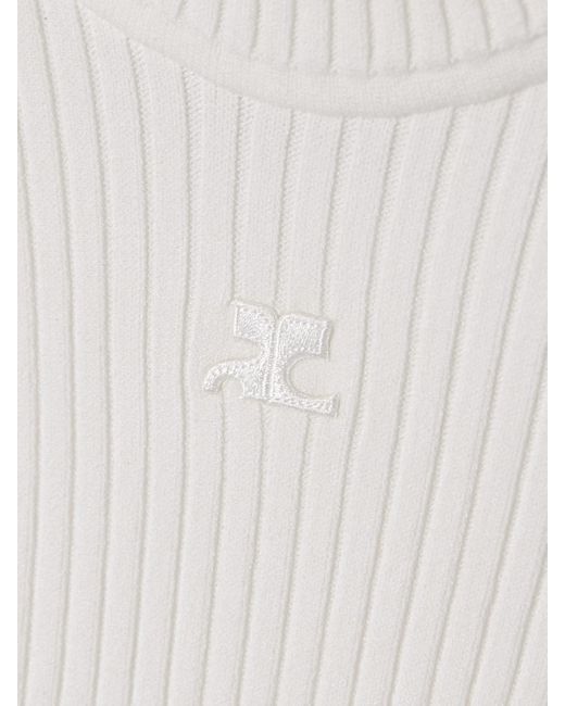 Courreges White Oberteil Aus Rippstrick Mit Applikation