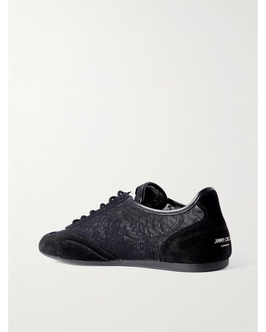 Jimmy Choo Black Sunny Leather-Trimmed Suede And Lace Sneakers