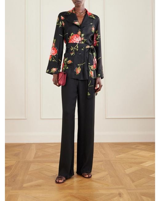Dolce & Gabbana Black Belted Floral-Print Silk-Twill Shirt