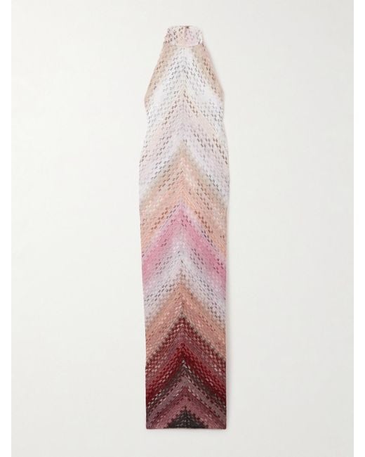 Missoni Pink Neckholder-Maxikleid Aus Metallic-Häkelstrick