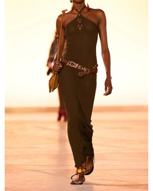 Isabel Marant Natural Eileen Embellished Knitted Halterneck Maxi Dress