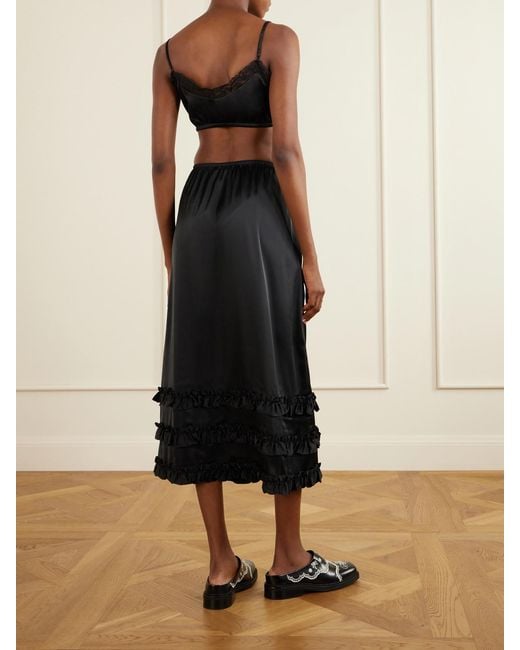 Simone Rocha Black Ruffled Satin Midi Skirt