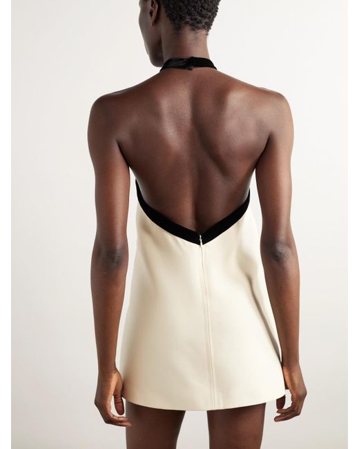 Tom Ford Natural Bow-Embellished Velvet-Trimmed Wool And Silk-Blend Crepe Mini Dress