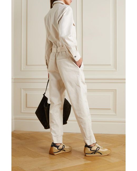 Brunello Cucinelli Natural Belted Bead-Embellished Cotton-Blend Drill Jumpsuit