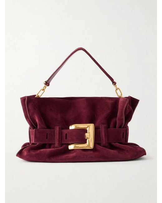 Balmain Purple Anthem Buckled Suede Shoulder Bag