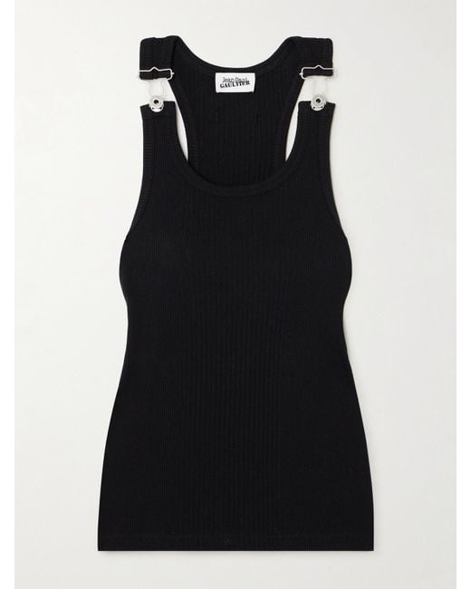 Jean Paul Gaultier Black Ribbed Buckled Cotton Tank