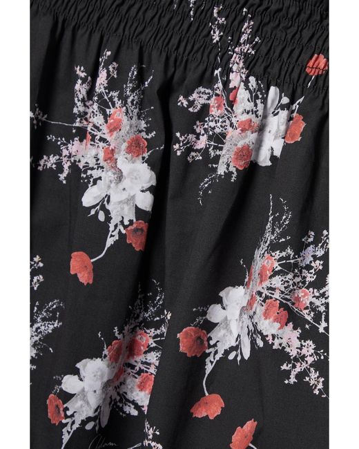 Adam Lippes Black Off-The-Shoulder Shirred Floral-Print Stretch-Cotton Poplin Top
