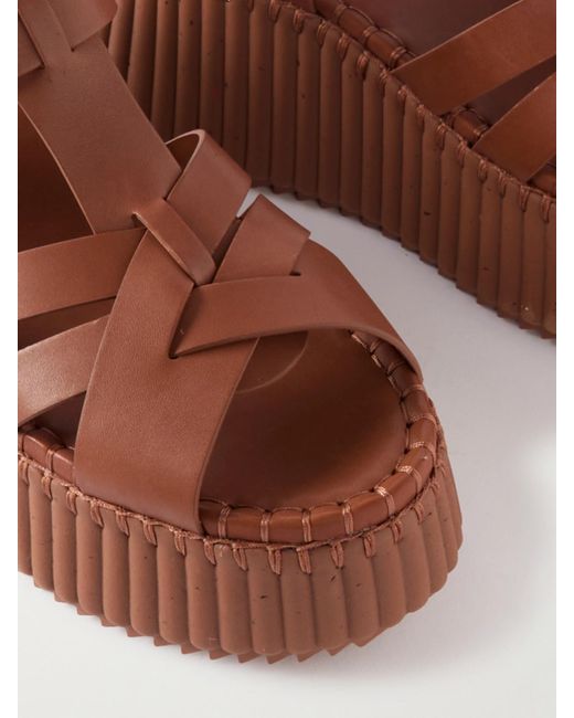 Chloé Brown Nama Leather Platform Sandals